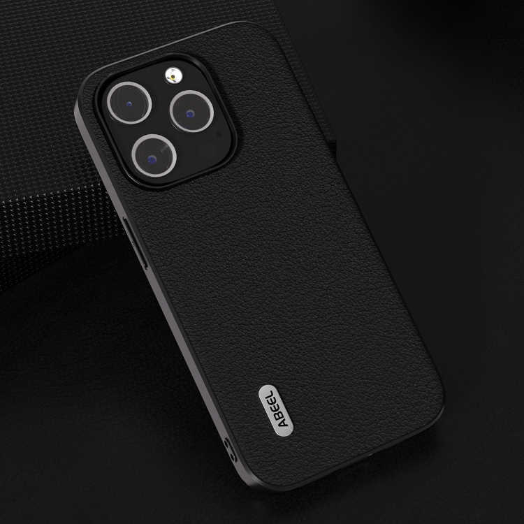 For iPhone 15 Plus ABEEL Genuine Leather Wave Black Edge Phone Case(Black) For iPhone 15 Plus ABEEL Genuine Leather Wave Black Edge Phone Case(Black)