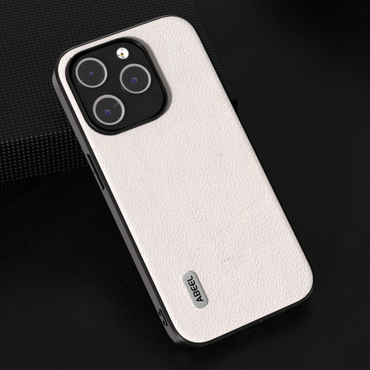 For iPhone 15 ABEEL Genuine Leather Wave Black Edge Phone Case(Grey) For iPhone 15 ABEEL Genuine Leather Wave Black Edge Phone Case(Grey)