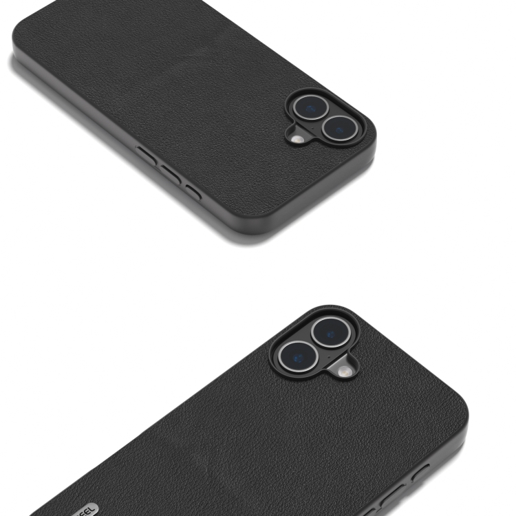 For iPhone 16 ABEEL Genuine Leather Wave Black Edge Phone Case(Black) For iPhone 16 ABEEL Genuine Leather Wave Black Edge Phone Case(Black)