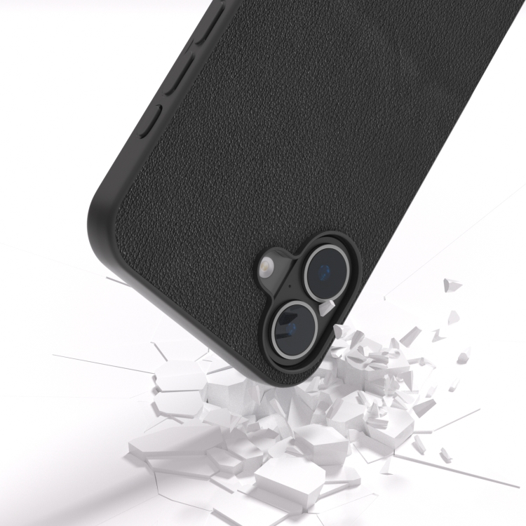For iPhone 16 ABEEL Genuine Leather Wave Black Edge Phone Case(Black) For iPhone 16 ABEEL Genuine Leather Wave Black Edge Phone Case(Black)