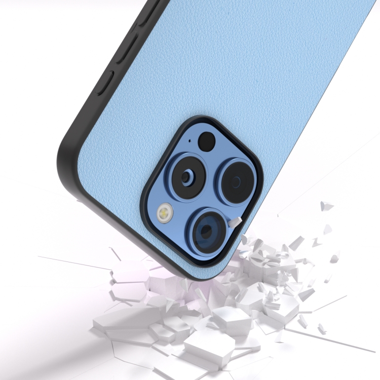 For iPhone 16 Pro ABEEL Genuine Leather Wave Black Edge Phone Case(Blue) For iPhone 16 Pro ABEEL Genuine Leather Wave Black Edge Phone Case(Blue)