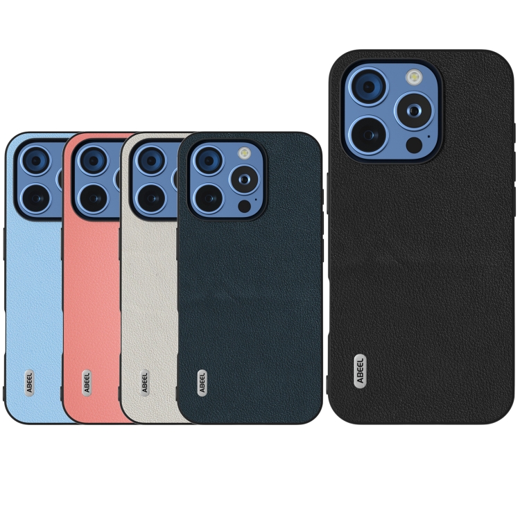For iPhone 16 Pro ABEEL Genuine Leather Wave Black Edge Phone Case(Blue) For iPhone 16 Pro ABEEL Genuine Leather Wave Black Edge Phone Case(Blue)