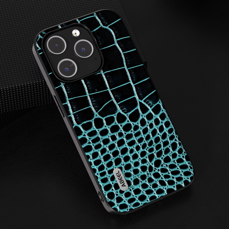 For iPhone 15 Plus ABEEL Genuine Leather Crocodile Pattern Black Edge Phone Case(Blue) For iPhone 15 Plus ABEEL Genuine Leather Crocodile Pattern Black Edge Phone Case(Blue)