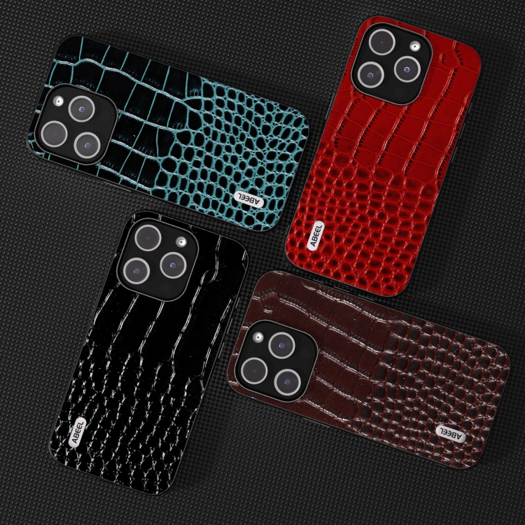 For iPhone 15 Plus ABEEL Genuine Leather Crocodile Pattern Black Edge Phone Case(Blue) For iPhone 15 Plus ABEEL Genuine Leather Crocodile Pattern Black Edge Phone Case(Blue)