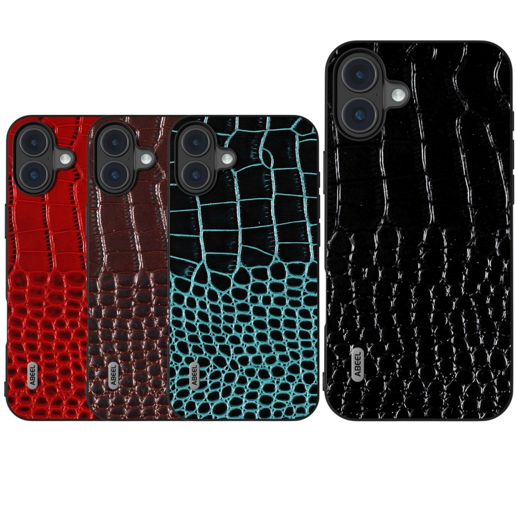 For iPhone 16 ABEEL Genuine Leather Crocodile Pattern Black Edge Phone Case(Red) For iPhone 16 ABEEL Genuine Leather Crocodile Pattern Black Edge Phone Case(Red)