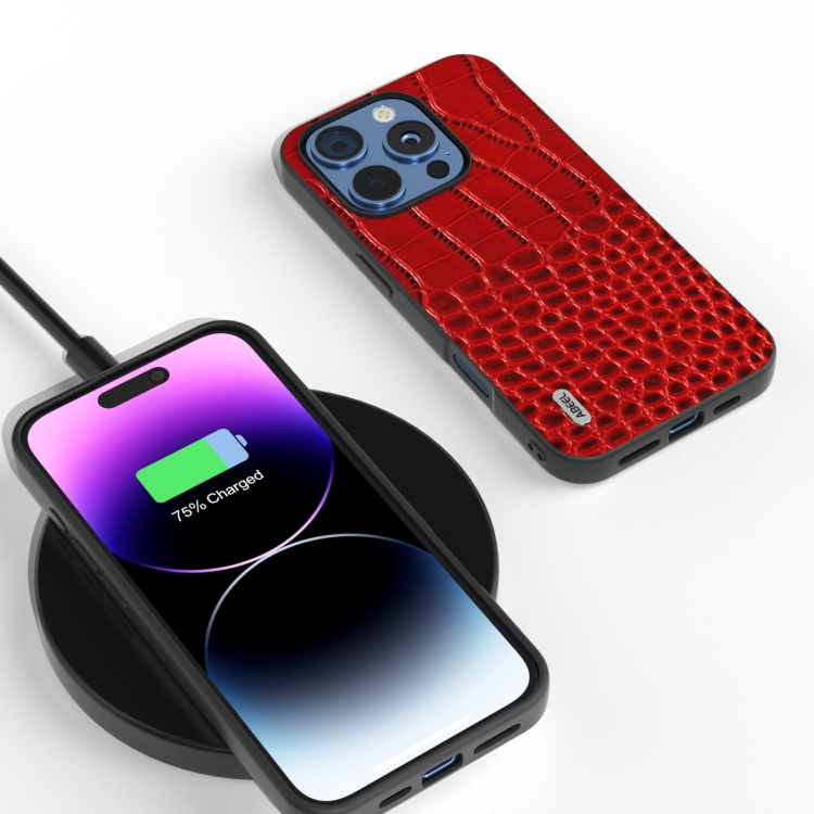 For iPhone 16 Pro ABEEL Genuine Leather Crocodile Pattern Black Edge Phone Case(Red) For iPhone 16 Pro ABEEL Genuine Leather Crocodile Pattern Black Edge Phone Case(Red)