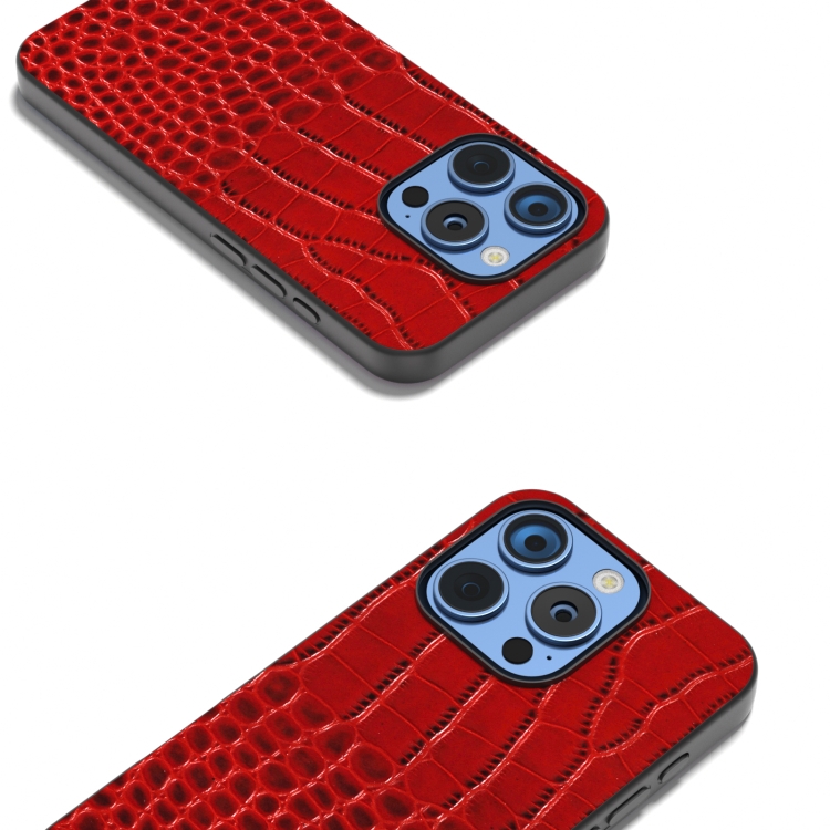 For iPhone 16 Pro ABEEL Genuine Leather Crocodile Pattern Black Edge Phone Case(Red) For iPhone 16 Pro ABEEL Genuine Leather Crocodile Pattern Black Edge Phone Case(Red)