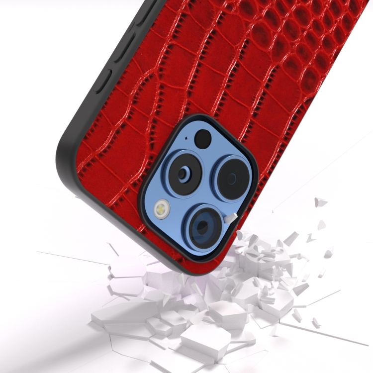 For iPhone 16 Pro ABEEL Genuine Leather Crocodile Pattern Black Edge Phone Case(Red) For iPhone 16 Pro ABEEL Genuine Leather Crocodile Pattern Black Edge Phone Case(Red)
