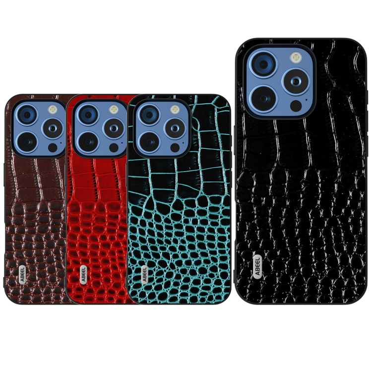 For iPhone 16 Pro ABEEL Genuine Leather Crocodile Pattern Black Edge Phone Case(Red) For iPhone 16 Pro ABEEL Genuine Leather Crocodile Pattern Black Edge Phone Case(Red)