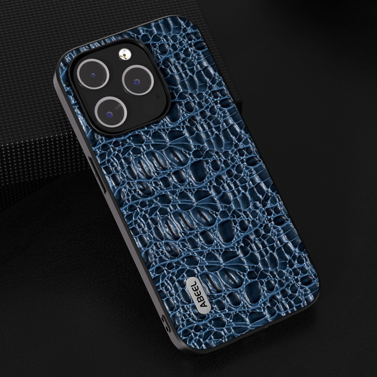 For iPhone 15 Pro ABEEL Genuine Leather Canopy Black Edge Phone Case(Blue) For iPhone 15 Pro ABEEL Genuine Leather Canopy Black Edge Phone Case(Blue)