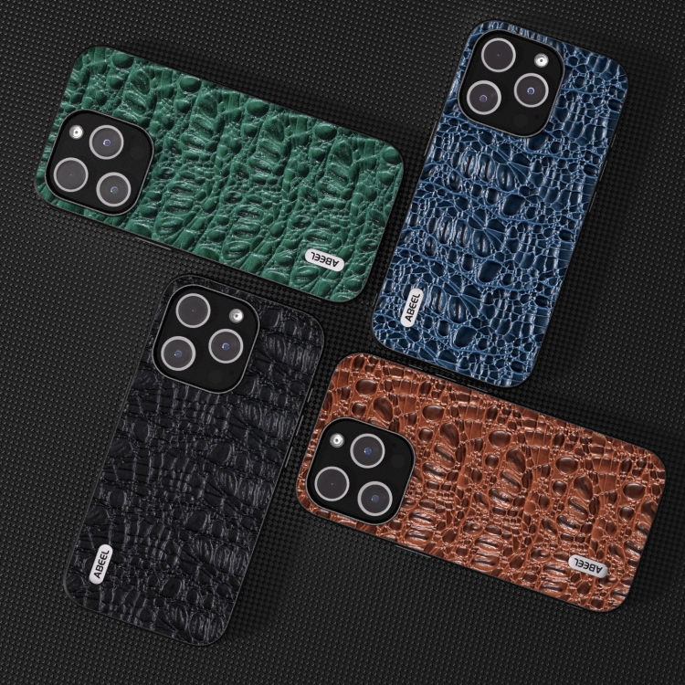 For iPhone 15 Pro ABEEL Genuine Leather Canopy Black Edge Phone Case(Blue) For iPhone 15 Pro ABEEL Genuine Leather Canopy Black Edge Phone Case(Blue)