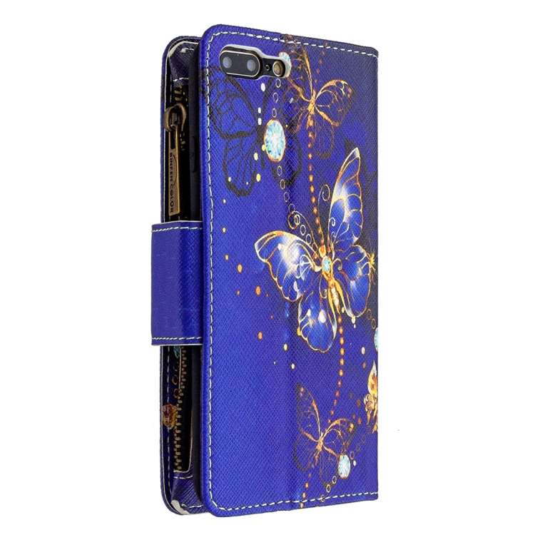 For iPhone 8 Plus & 7 Plus Colored Drawing Pattern Zipper Horizontal Flip Leather Case with Holder & Card Slots & Wallet(Purple Butterfly) - 2