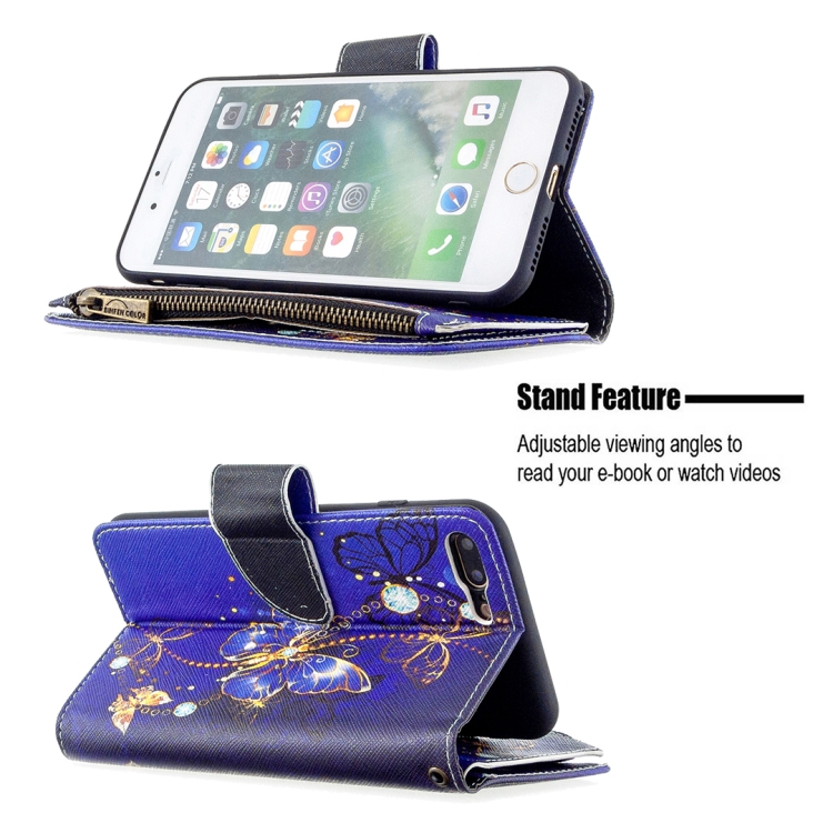 For iPhone 8 Plus & 7 Plus Colored Drawing Pattern Zipper Horizontal Flip Leather Case with Holder & Card Slots & Wallet(Purple Butterfly) - 3