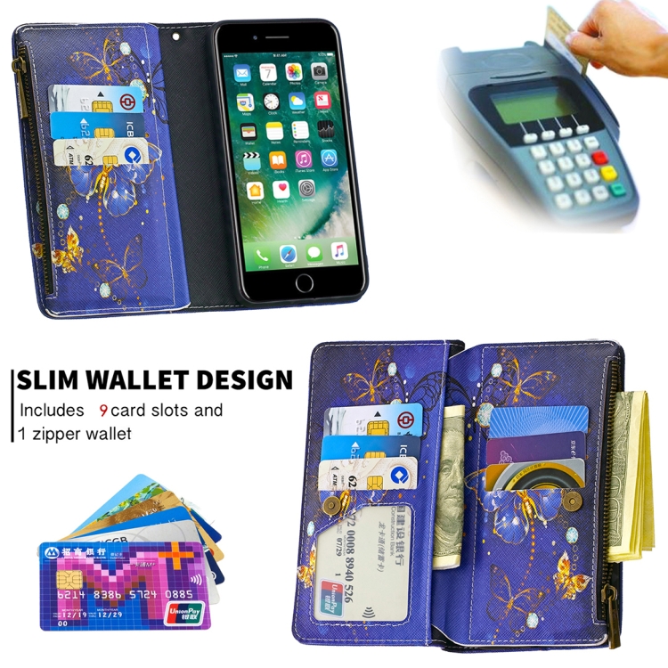 For iPhone 8 Plus & 7 Plus Colored Drawing Pattern Zipper Horizontal Flip Leather Case with Holder & Card Slots & Wallet(Purple Butterfly) - 4