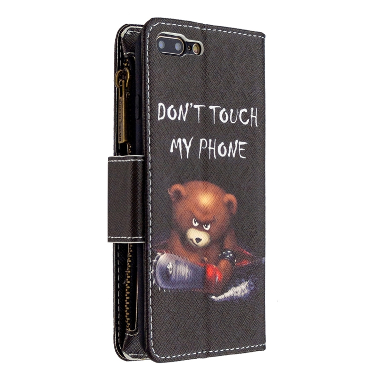 For iPhone 8 Plus & 7 Plus Colored Drawing Pattern Zipper Horizontal Flip Leather Case with Holder & Card Slots & Wallet(Bear) - 2