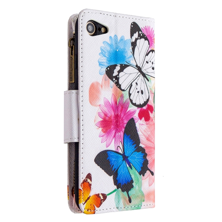 For iPhone 8 & 7 Colored Drawing Pattern Zipper Horizontal Flip Leather Case with Holder & Card Slots & Wallet(Two Butterflies) - 2