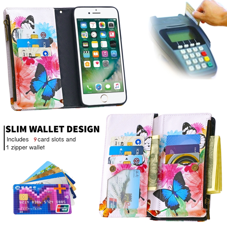 For iPhone 8 & 7 Colored Drawing Pattern Zipper Horizontal Flip Leather Case with Holder & Card Slots & Wallet(Two Butterflies) - 4