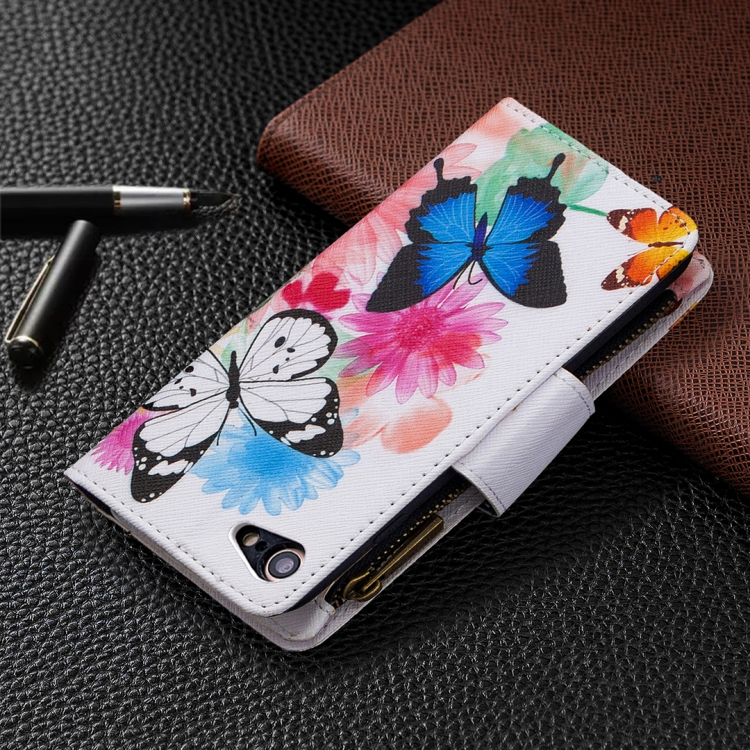 For iPhone 8 & 7 Colored Drawing Pattern Zipper Horizontal Flip Leather Case with Holder & Card Slots & Wallet(Two Butterflies) - 6