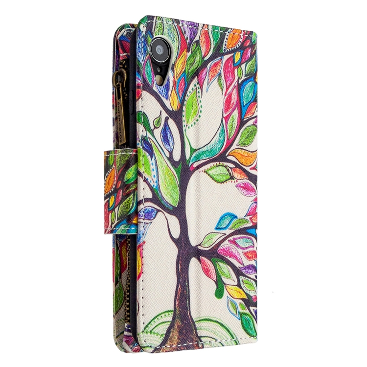 For iPhone XR Colored Drawing Pattern Zipper Horizontal Flip Leather Case with Holder & Card Slots & Wallet(Tree) - 2