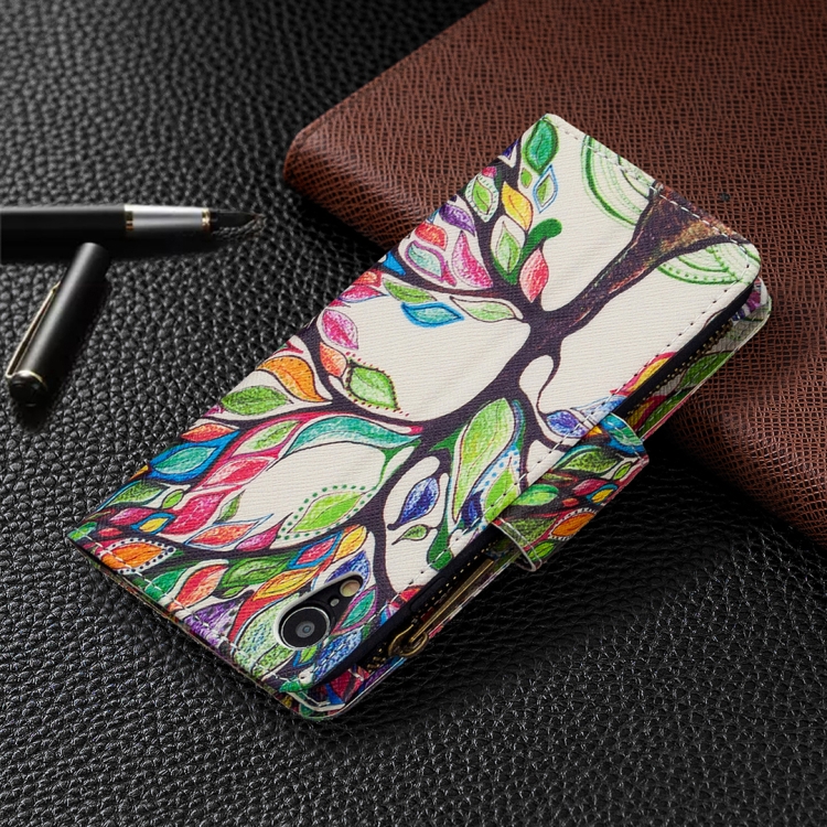 For iPhone XR Colored Drawing Pattern Zipper Horizontal Flip Leather Case with Holder & Card Slots & Wallet(Tree) - 6