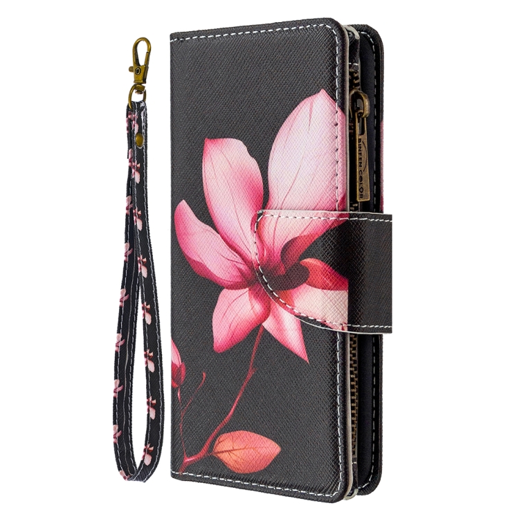 For iPhone XR Colored Drawing Pattern Zipper Horizontal Flip Leather Case with Holder & Card Slots & Wallet(Lotus) - 1
