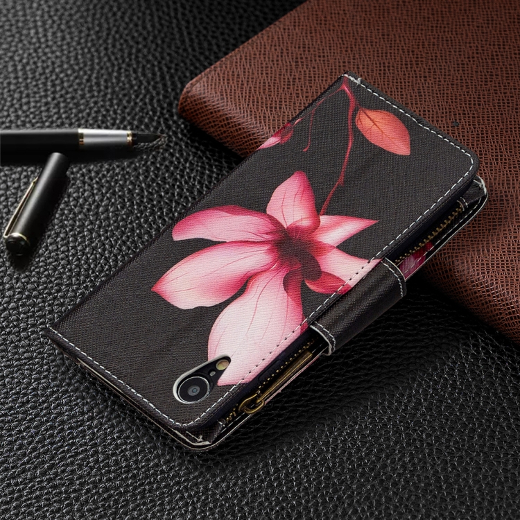 For iPhone XR Colored Drawing Pattern Zipper Horizontal Flip Leather Case with Holder & Card Slots & Wallet(Lotus) - 6