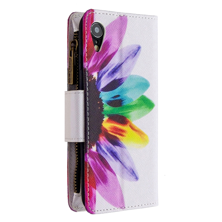For iPhone XR Colored Drawing Pattern Zipper Horizontal Flip Leather Case with Holder & Card Slots & Wallet(Sun Flower) - 2