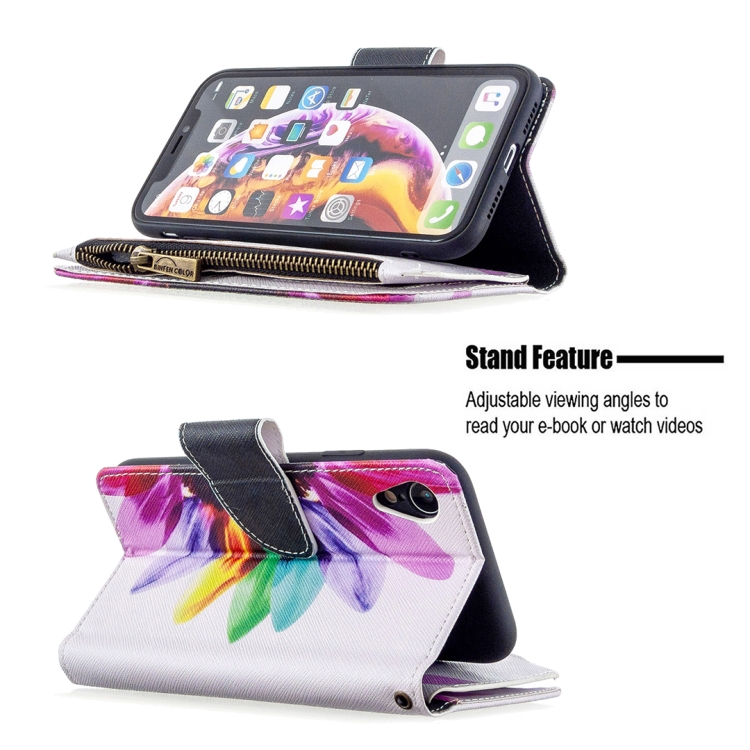 For iPhone XR Colored Drawing Pattern Zipper Horizontal Flip Leather Case with Holder & Card Slots & Wallet(Sun Flower) - 3
