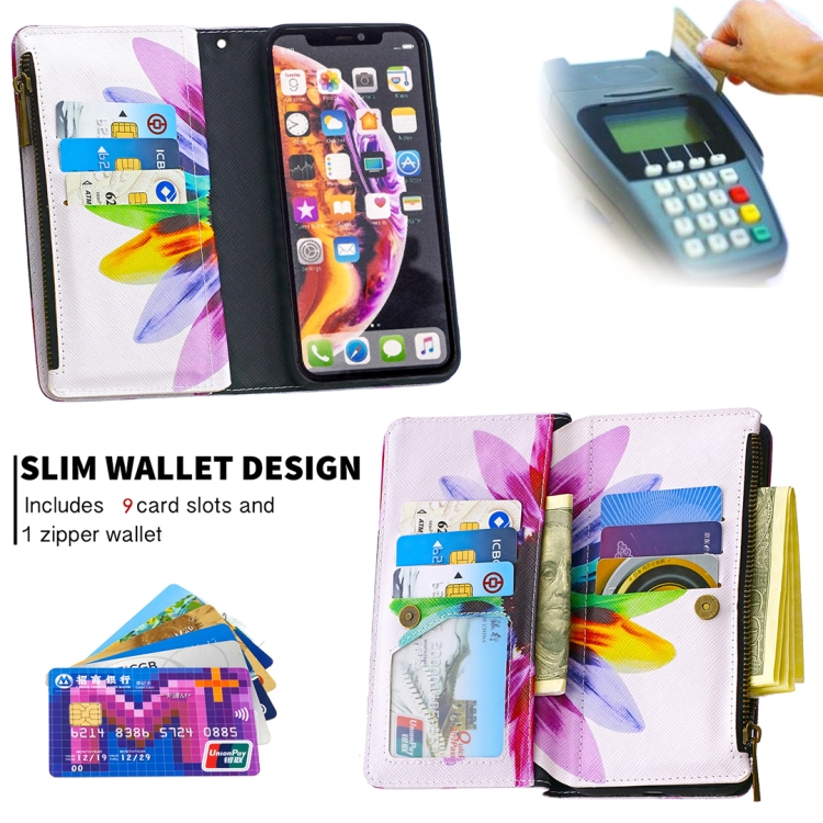 For iPhone XR Colored Drawing Pattern Zipper Horizontal Flip Leather Case with Holder & Card Slots & Wallet(Sun Flower) - 4