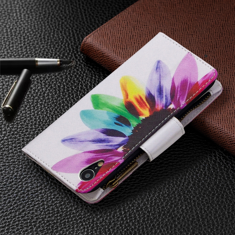 For iPhone XR Colored Drawing Pattern Zipper Horizontal Flip Leather Case with Holder & Card Slots & Wallet(Sun Flower) - 6