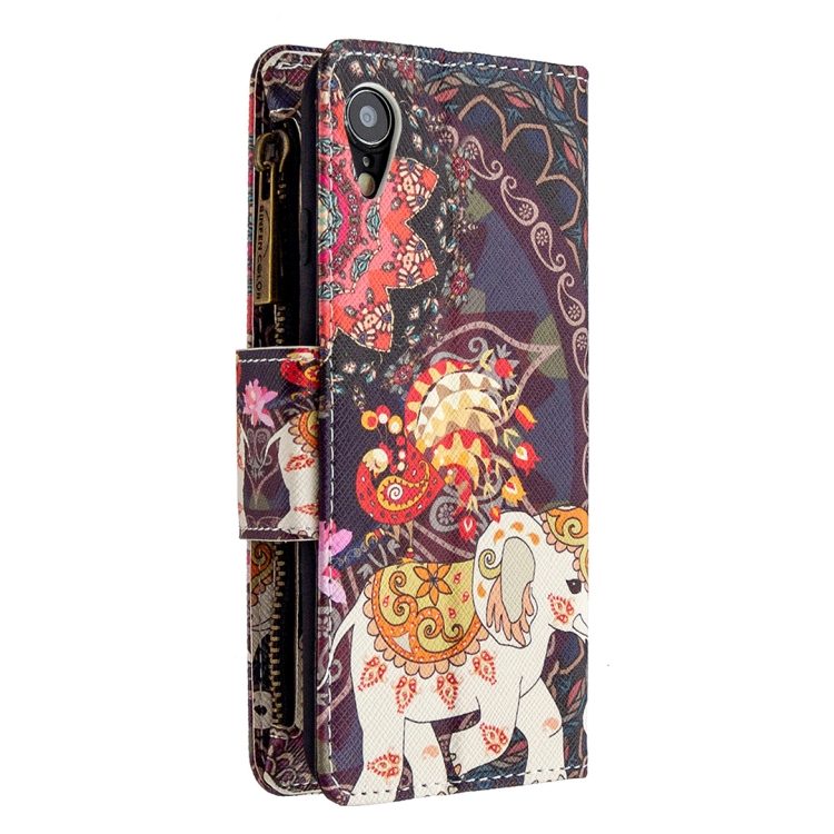 For iPhone XR Colored Drawing Pattern Zipper Horizontal Flip Leather Case with Holder & Card Slots & Wallet(Flower Elephants) - 2