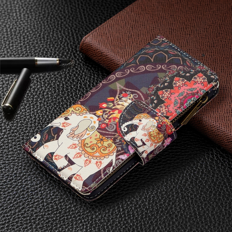 For iPhone XR Colored Drawing Pattern Zipper Horizontal Flip Leather Case with Holder & Card Slots & Wallet(Flower Elephants) - 5
