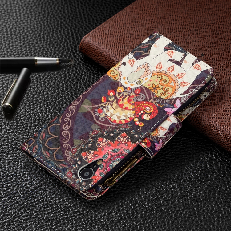 For iPhone XR Colored Drawing Pattern Zipper Horizontal Flip Leather Case with Holder & Card Slots & Wallet(Flower Elephants) - 6