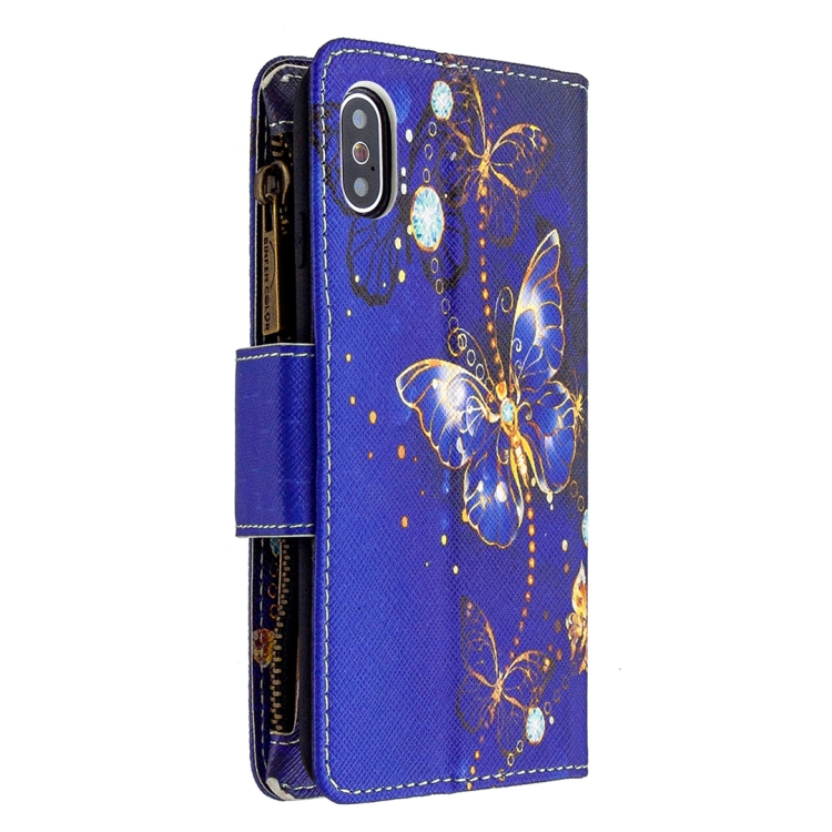 For iPhone XS / X Colored Drawing Pattern Zipper Horizontal Flip Leather Case with Holder & Card Slots & Wallet(Purple Butterfly) - 2