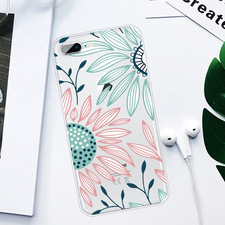 For iPhone 8 Plus / 7 Plus Coloured Drawing Pattern Highly Transparent TPU Protective Case(Flower) - 1