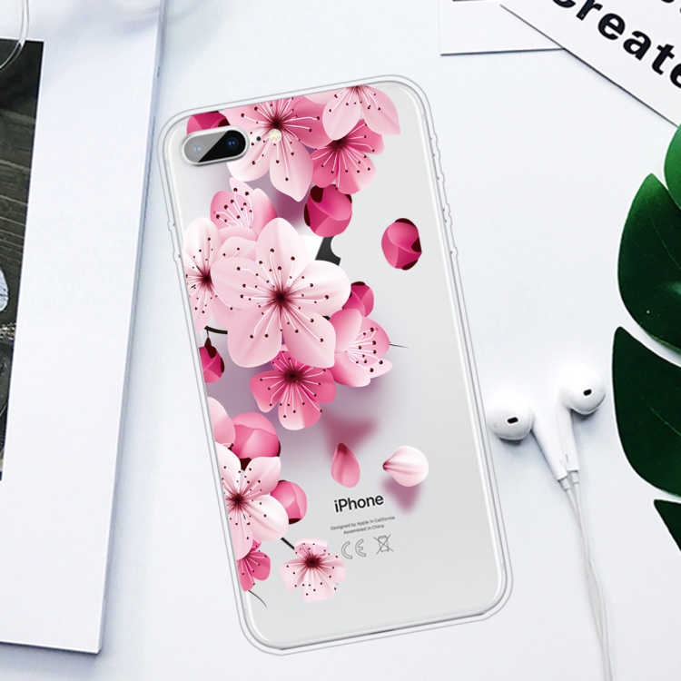 For iPhone 8 Plus / 7 Plus Coloured Drawing Pattern Highly Transparent TPU Protective Case(Cherry Blossoms) - 1