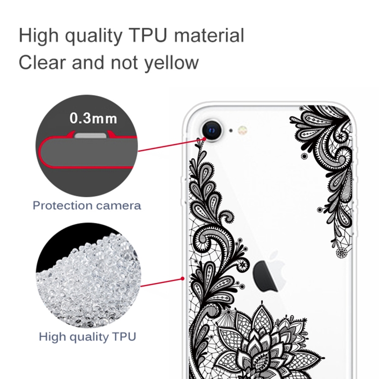 For iPhone SE 2020 / 8 / 7 Coloured Drawing Pattern Highly Transparent TPU Protective Case(Black Rose) - 2