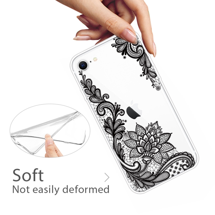 For iPhone SE 2020 / 8 / 7 Coloured Drawing Pattern Highly Transparent TPU Protective Case(Black Rose) - 3