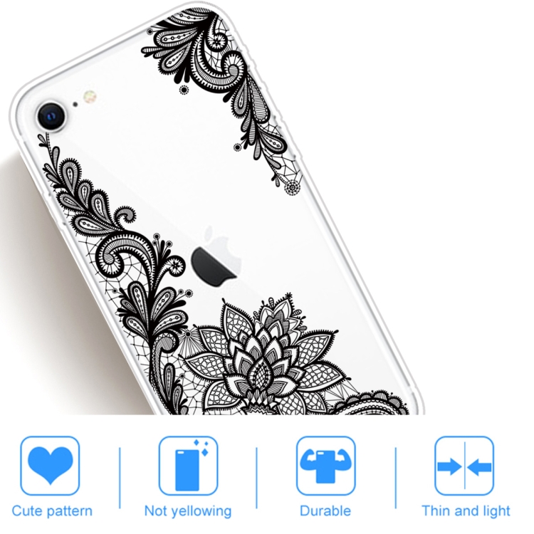 For iPhone SE 2020 / 8 / 7 Coloured Drawing Pattern Highly Transparent TPU Protective Case(Black Rose) - 4