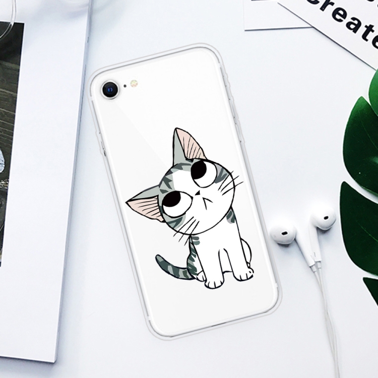For iPhone SE 2020 / 8 / 7 Coloured Drawing Pattern Highly Transparent TPU Protective Case(Cat) - 1