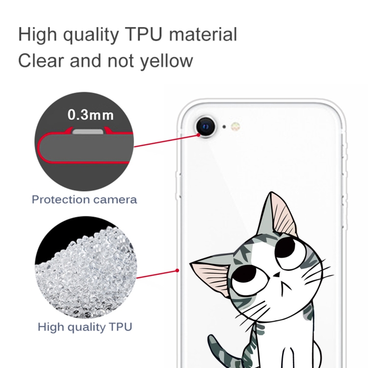 For iPhone SE 2020 / 8 / 7 Coloured Drawing Pattern Highly Transparent TPU Protective Case(Cat) - 2