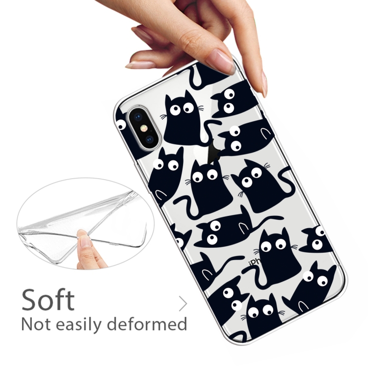 For iPhone X / XS Coloured Drawing Pattern Highly Transparent TPU Protective Case(Black Cat) - 2