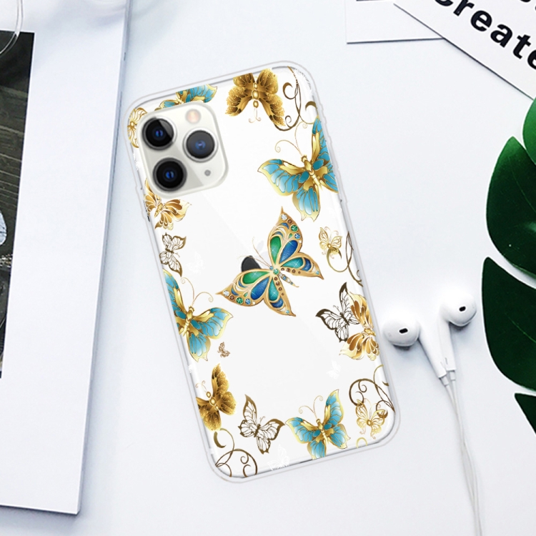 For iPhone 11 Pro Coloured Drawing Pattern Highly Transparent TPU Protective Case(Golden Butterfly) - 1