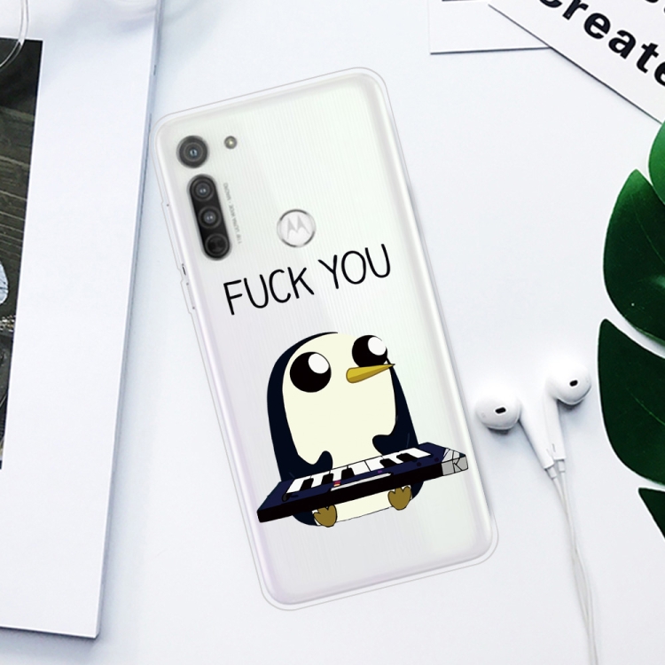 For Motorola G8 Coloured Drawing Pattern Highly Transparent TPU Protective Case(Penguin) - 1