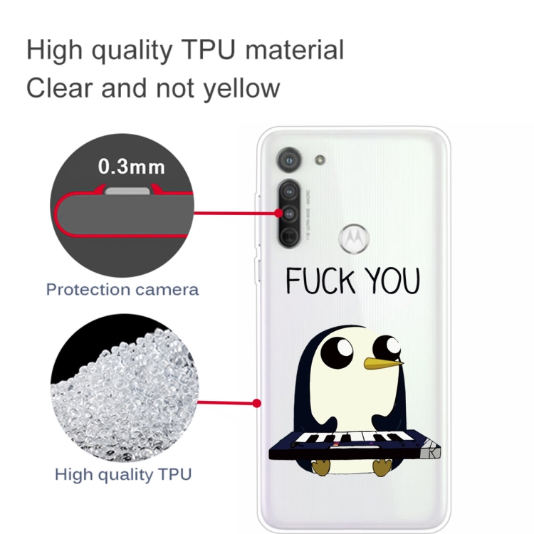 For Motorola G8 Coloured Drawing Pattern Highly Transparent TPU Protective Case(Penguin) - 2