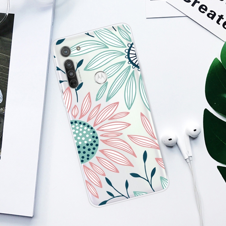 For Motorola G8 Coloured Drawing Pattern Highly Transparent TPU Protective Case(Flower) - 1