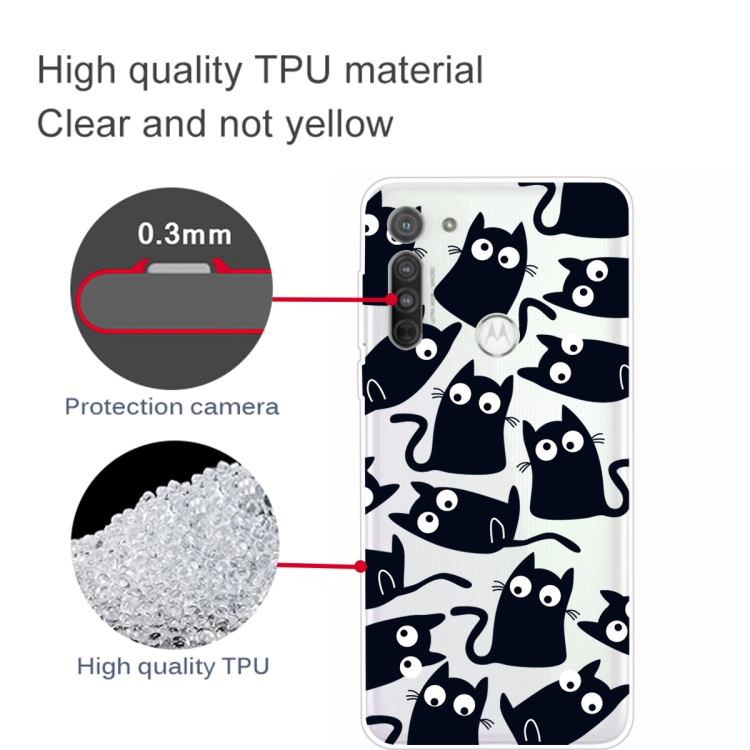 For Motorola G8 Power Coloured Drawing Pattern Highly Transparent TPU Protective Case(Black Cat) - 2
