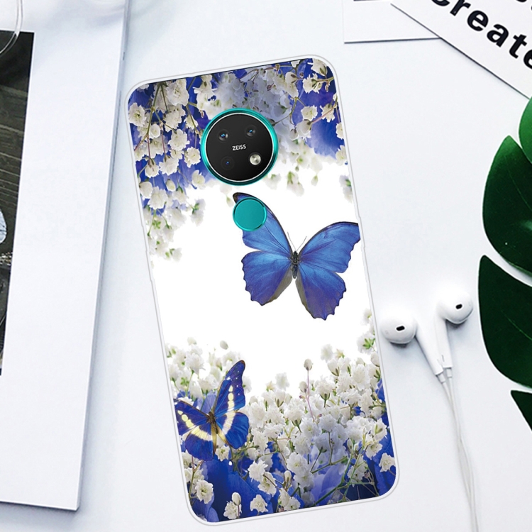 For Nokia 6.2 / 7.2 Coloured Drawing Pattern Highly Transparent TPU Protective Case(Purple Butterfly) - 1