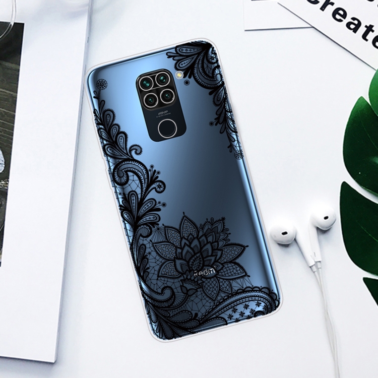 For Xiaomi Redmi 10X Coloured Drawing Pattern Highly Transparent TPU Protective Case(Black Rose) - 1