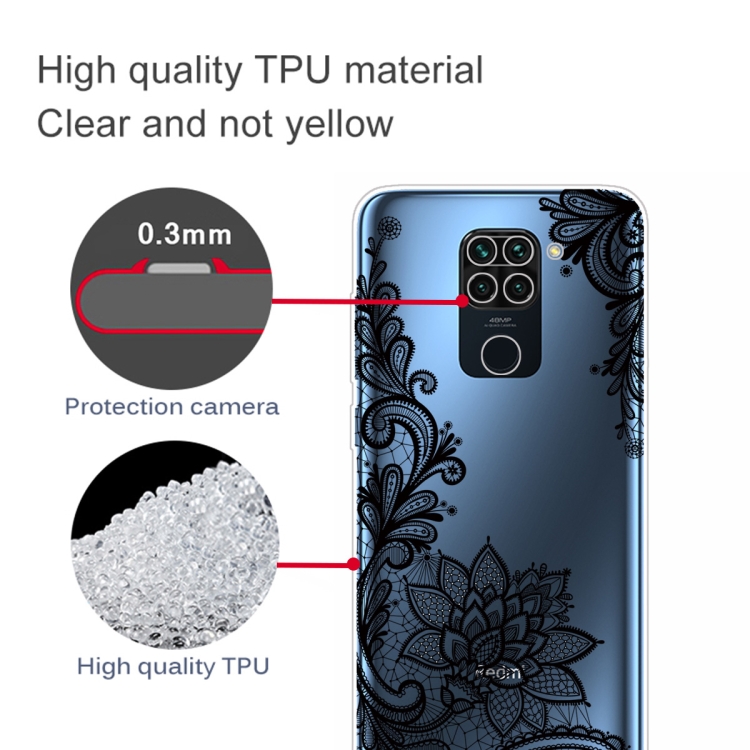 For Xiaomi Redmi 10X Coloured Drawing Pattern Highly Transparent TPU Protective Case(Black Rose) - 2